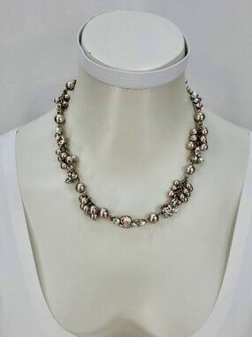J Crew Blush Pearl and Crystal Cluster Necklace